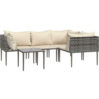 vidaXL Set De Muebles De Jard&iacute;n 5 Pzas Y Cojines Rat&aacute;n Sint&eacute;tico Gris Vidaxl