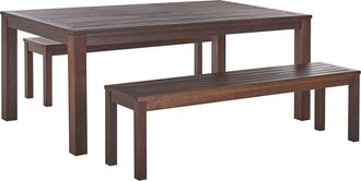 Beliani Conjunto De Jard&iacute;n Mesa Rectangular Madera De Eucalipto Natural 180 X 100 Cm 2 Dise&ntilde;o R&uacute;stico Interior Exterior Tuscania