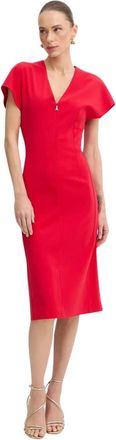 Patrizia Pepe Vestido Midi de Manga Corta con Cuello en V - Dresses - Mujer - Rojo - L