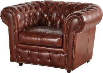 Maisons du monde Sillón capitoné de piel marrón