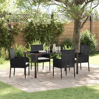 vidaXL Vidaxl - Conjunto De Comedor De Jard&iacute;n Con Coj&iacute;n 5 Pcs Negro Polirat&aacute;n