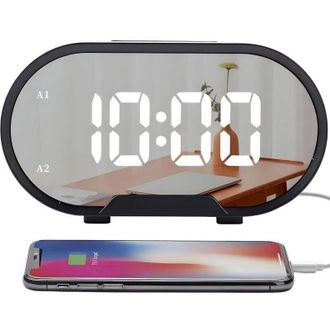 OEM Reloj Despertador Con Luz, Pantalla Grande De 5,5 Pulgadas, Superficie Espejada, Reloj Despertador El&eacute;ctrico Para Maquillaje Con Modo De Atenuaci&oacute;n -c