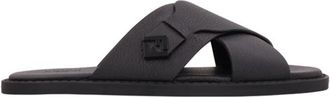 Fendi Slide Vitello Bottalato - Heren - Sandalen - Zwart - 40 EU - Leer - Schoenen