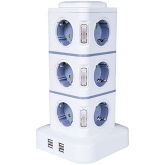 OEM Regleta Vertical Con 12 Tomas De Corriente, 2500 W, 4 Puertos Usb, Protecci&oacute;n Contra Sobretensiones Y Cable De Extensi&oacute;n De 3 M Para Oficina Y Hogar