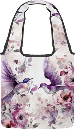 Generic Hummingbird Flower Reversible Canvas Shoulder Tote - Double-Sided Print, 12oz Cotton, 27cm Drop, Fold-Flat Bag for Travel, Shopping, Street Outings
