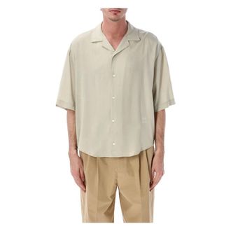 Ami Short Sleeve Shirts, male, Beige, Size: XL Silk S/S Shirt