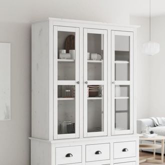 Berkfield Home Cabinet with Glass Doors BODO White Solid Wood Pine