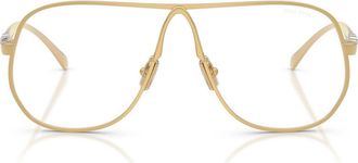 Miu Miu 66mm Oversize Pilot Blue Light Glasses in Gold /Clear Blue Light Filter at Nordstrom