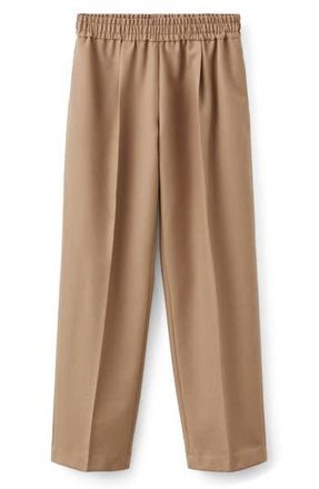Mango Selection Elastic Waist Straight Leg Wool Pants in Medium Brown at Nordstrom Rack, Size Small