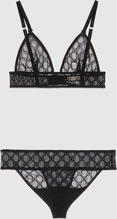 Gucci GG Embroidered Tulle Lingerie Set, Black, Ready-to-wear