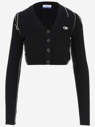 Off-white Black Black Cropped Logo Cardigan