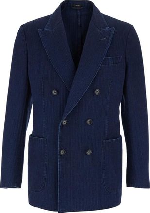 Tom Ford Jassen, Heren, Blauw, L, Katoen, Herringbone Jacket