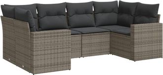 vidaXL Set De Muebles De Jard&iacute;n 6 Pzas Y Cojines Rat&aacute;n Sint&eacute;tico Gris Vidaxl