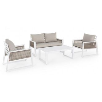 Konte Design Sal&oacute;n con 1 sof&aacute;,2 sillones,1 mesa de centro aluminio blanco,topo