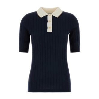 Brunello Cucinelli Brunello Cucinelli, Polo Shirts, female, Blue, Size: M Ribbed Button Polo Top
