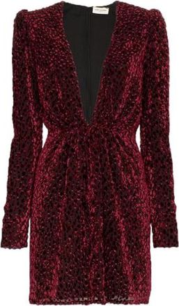 Saint Laurent Red Fil Coupe Plunge Front Silk-Chiffon Dress Size 38