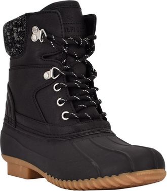 Tommy Hilfiger Rainah Boots Womens Black Round Toe Duck Bootie LION49