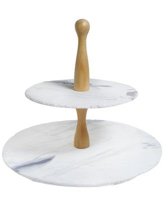 Tiramisu Wood & Resin Marble 2-Tier Dessert Server