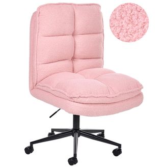 Beliani Silla De Oficina Asiento Inclinable Acolchado Grueso Boucl&eacute; Borreguito Rosa Addison