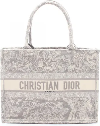 Dior Gray White Canvas Handbag Tote Bag (Pre-Owned)
