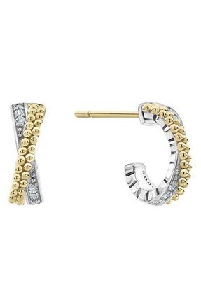 Lagos Caviar Lux Diamond Crossover Hoop Earrings in Silver/Diamond at Nordstrom
