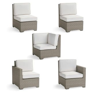 Frontgate Small Palermo 5-pc. Modular Set in Dove Wicker - Standard, Snow with Logic Bone Piping - Frontgate