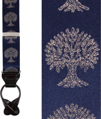 Trafalgar Store Heritage Oak Tree Novelty Silk Button End Suspenders in Navy Blue at Nordstrom