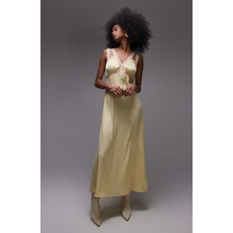 Topshop Lace Trim Satin Slipdress in Lemon at Nordstrom Rack, Size 2 Us (Fits Like 0)