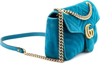 Gucci Borsa a spalla GG Marmont piccola in velluto matelass&eacute; - Blu