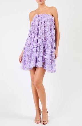 Helsi Bianca Floral Appliqu&eacute; Strapless Babydoll Minidress in Lavender at Nordstrom, Size X-Small
