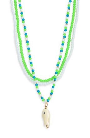 Leith 3-Pack Assorted Beaded Necklaces in Green Multi- Gold at Nordstrom Rack