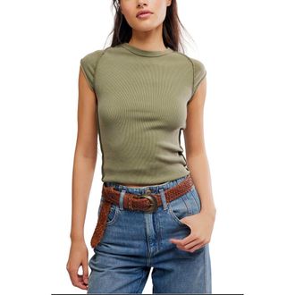 Free People Ever Had Cap Sleeve Cotton T-Shirt in Adventurer at Nordstrom, Size X-Large