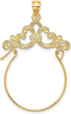 Diamond2Deal 14k Yellow Gold Fleur de Lis Scroll Framed Charm Holder