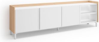 Skraut Home Skraut Home - Mueble Tv, Televisi&oacute;n, Muebles De Sal&oacute;n, Almacenaje, 207x35x61cm, Para Tv Hasta 80, Dise&ntilde;o Industrial, Led, Estilo Moderno, Blanco Y Rob