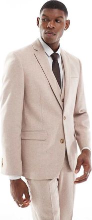 Asos Giacca da abito slim fit in tweed di misto lana color rosa chiaro