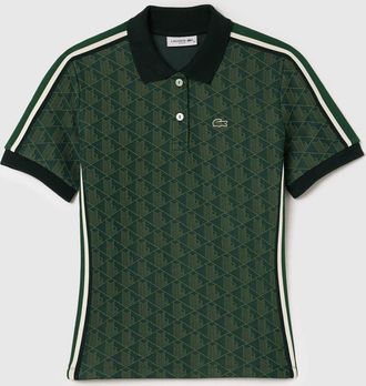 Lacoste Womens Fit Monogram Jacquard Polo Shirt in Green - Size 14 UK