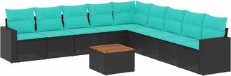 vidaXL Set De Sof&aacute;s De Jard&iacute;n 10pzas Con Cojines Rat&aacute;n Sint&eacute;tico Negro Vidaxl