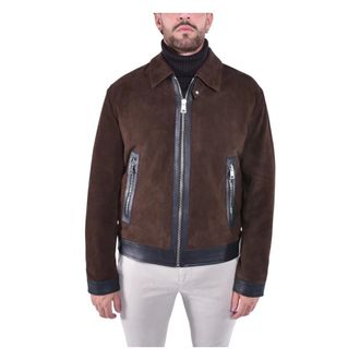 Dondup Leather Biker Jacket with Shirt Collar - male - Dondup - Leather Jackets - Brown - 2XL - Jackets