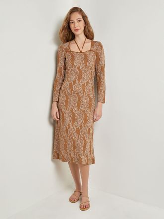 Misook Midi A-Line Dress - Ribbed Lurex Jacquard Knit