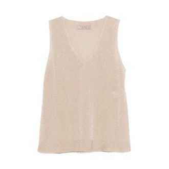 D.exterior Sleeveless Tops, female, Beige, Size: L Lurex V-neck Top
