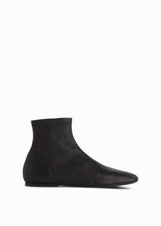 Co Round Toe Stretch Leather Bootie in Black at Nordstrom, Size 39.5M