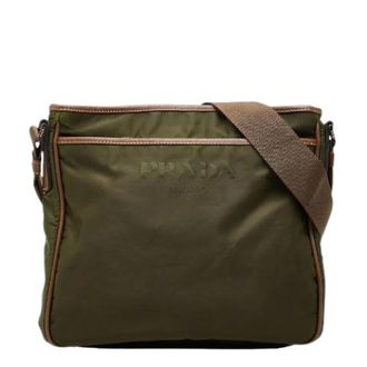 Prada Pre-owned Nylon Leather Shoulder Bag - Dames - Pre-owned - Groen - Maat: ONE Size Nylon