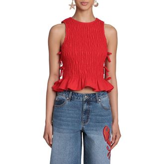 Avec Les Filles Smock Linen Blend Top in Hot Red at Nordstrom, Size X-Small