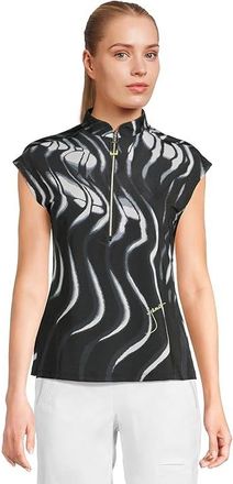 Jamie Sadock Whirlwind Print Polo Womens Clothing Black : SM, Polyester/Spandex