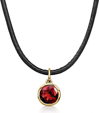 Ross-Simons Garnet Necklace With Black Leather Cord and 18kt Gold Over Sterling