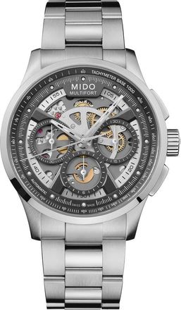 Mido Multifort Skeleton Chronograph Automatic Bracelet Watch, 43mm in Anthracite at Nordstrom