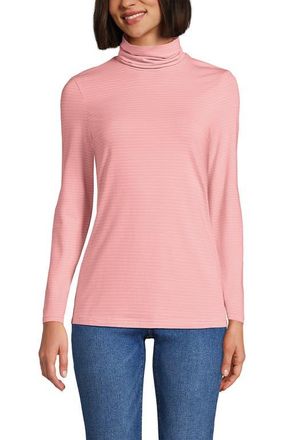 Lands End Lightweight Jersey Long Sleeve Turtleneck in Sunset Coral Pink Thin Stripe at Nordstrom, Size Medium