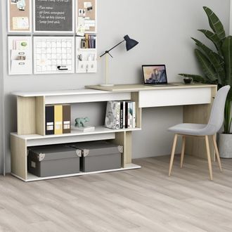 vidaXL Furniture Limited - Escritorio De Esquina Contrachapada Blanco Y