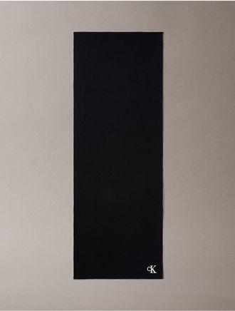 Calvin Klein Mens Monogram Embroidery Fine Rib Scarf - Black