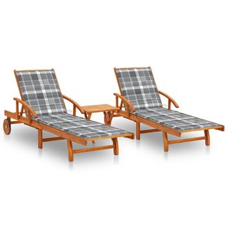 vidaXL Vidaxl - Tumbonas Con Mesa Y Cojines 2 Uds Madera Maciza De Acacia